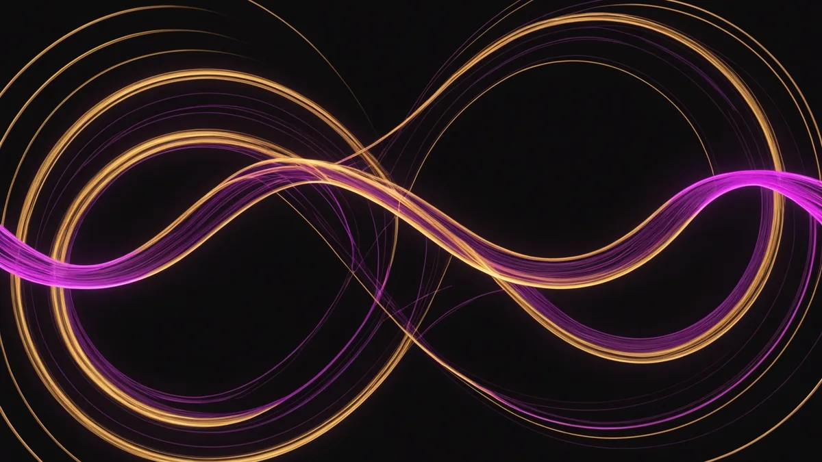 Abstract visualization of intersecting narrative pathways in deep violet and warm gold tones