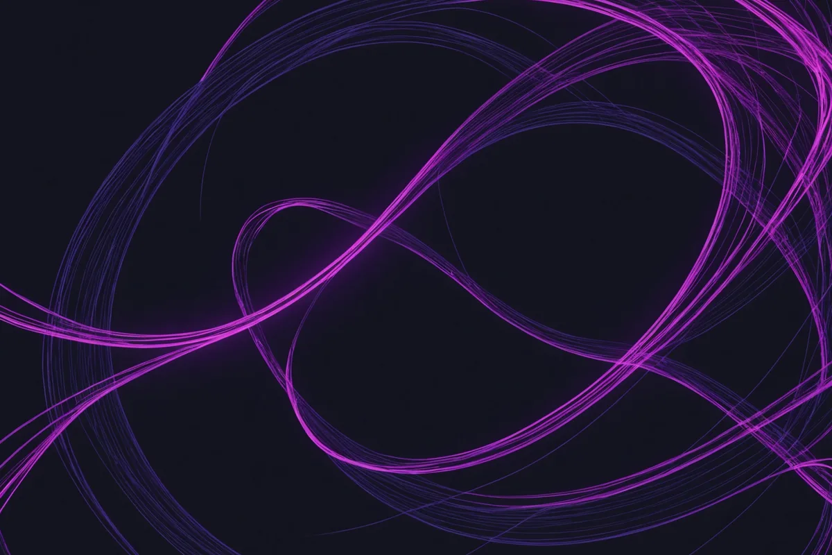 Abstract visualization of screenplay beat structure as connected arcs and nodes on deep indigo background
